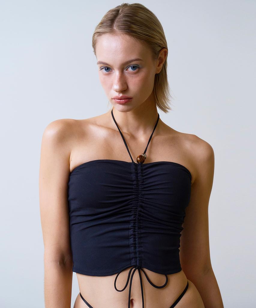 VINAJ Bohemian Shirred Tube Top Bikini Bra (Black)