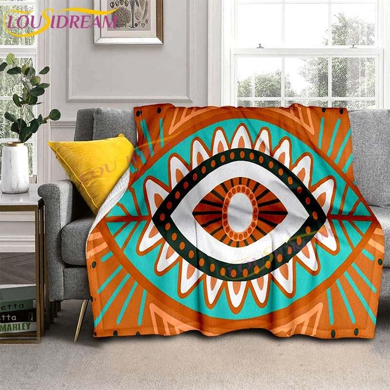 Evil Eye włoski prezent Malocchio Eye niebieski i biały koc rzut koc narzuta na kanapę Boho Chic Distressed Tribal Decor