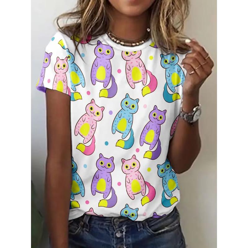 

Summer Cute Cartoon Cat T-Shirts Animal 3D Print Women Men Short Sleeve Round Neck T Shirt Tees Harajuku Y2K Top Female Clothing XL