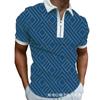 Stylish Geometric Pattern Short Sleeve Polo Shirt with Zip Collar