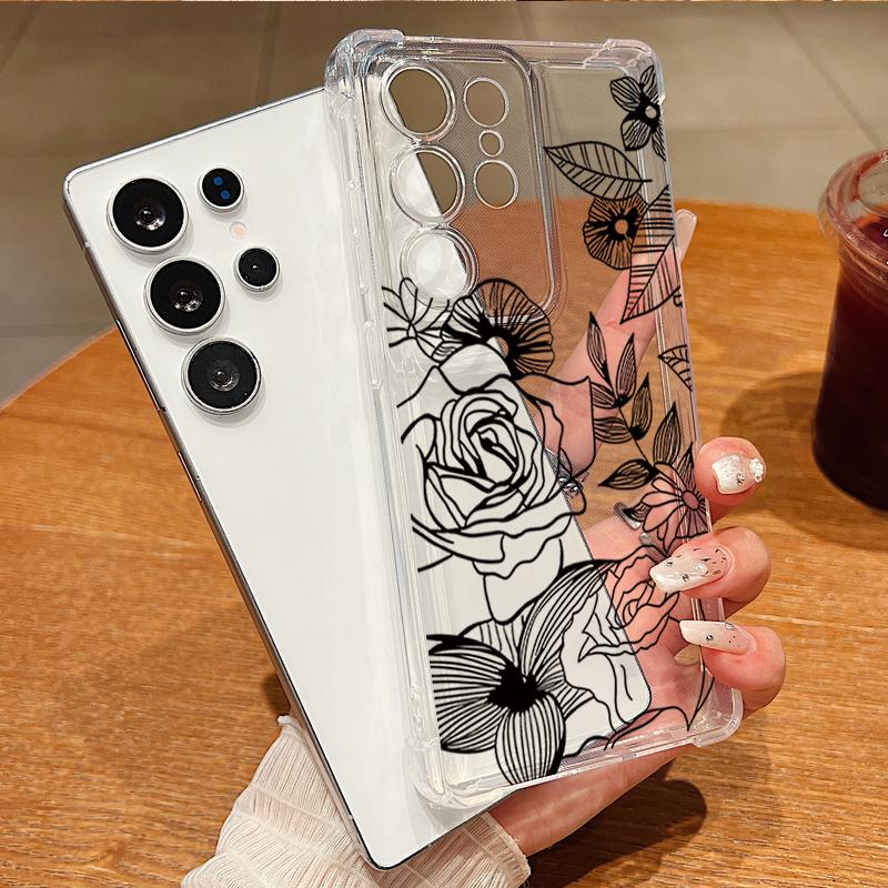 Flower Pattern Phone Case For Samsung Galaxy A57 A37 A17 A56 A16 A55 A36 A26 A15 A35 A54 A53 Transparent Shockproof Soft Cover