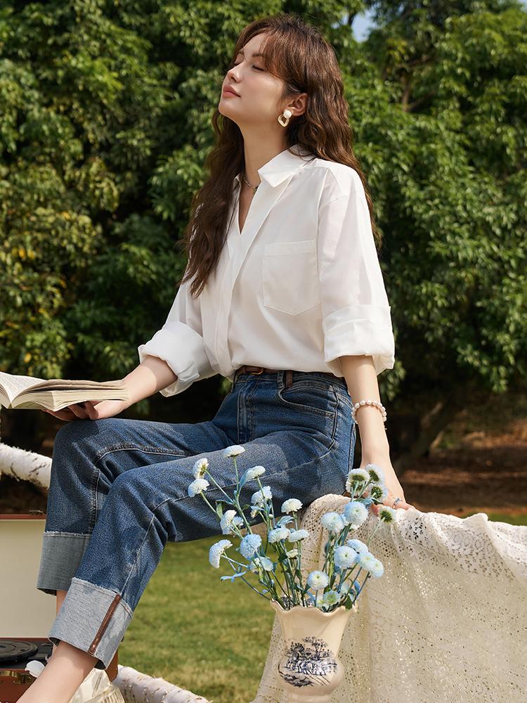 Mishow Jeans feminino 2024 novo algodão sólido design vintage fino elegante cintura alta tornozelo-comprimento calças MXD12K0536