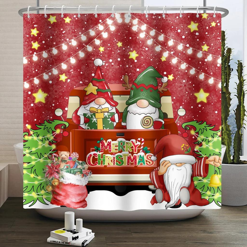 ZHL22Christmas Shower Curtain for Bathroom Waterproof Decoration with Hooks Weighted Lead Hem Heavy Duty Polyester Bath Curt2Ol%