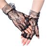 Breathable Half Finger Bridal Gloves with Lace Flower Pattern Wedding Ceremony Formal Occasion Handwear for Bride