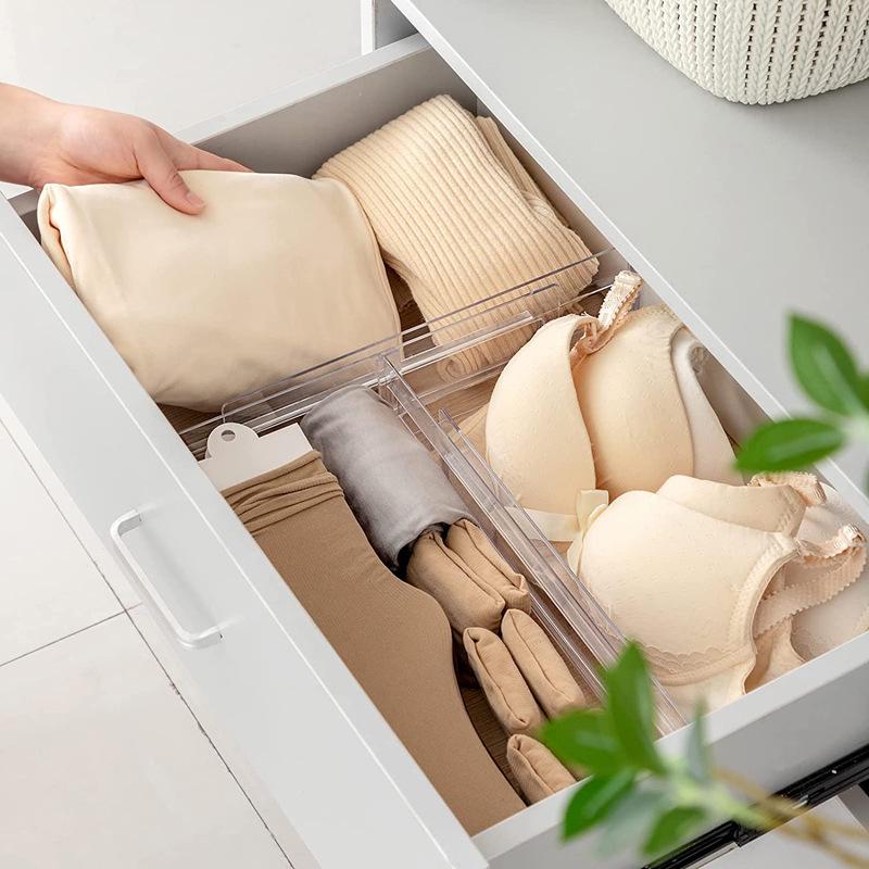 Transparent Retractable Drawer Dividers for Clothes, Kitchen, and Office Storage