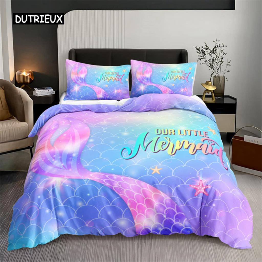 Watercolor Jellyfish Duvet Cover Mermaid Kawaii Sea Turtle Bedding Set Full For Boys Girls Gift Sea Ocean Theme Comforter Cover