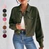 2024 Autumn and Winter Cross-border Amazon Europe, America, Temperament Slim-fitting Short Zipper Cardigan Polo Neck Corduroy Jacket