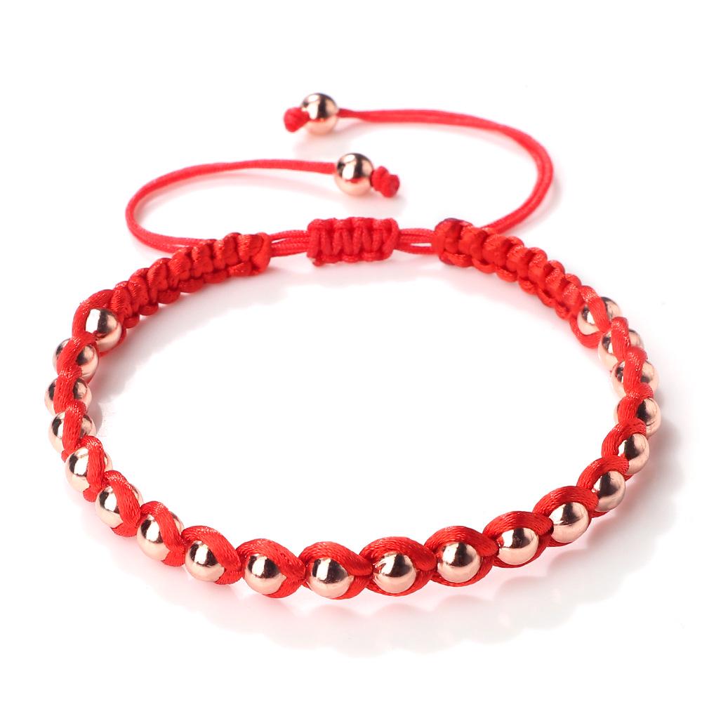 Zodiac Year Handmade Red Rope Woven Bracelet with Metal Beads, Unisex Light Luxury Style.
