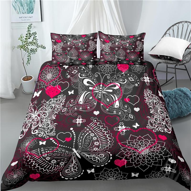 Comforter Butterfly King/Queen Size Bedding Sets For Women Golden Butterfly Black Flower Butterflies Polyester