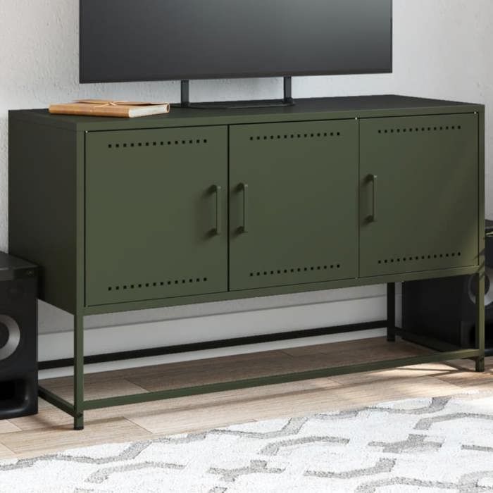 VidaXL TV Cabinet Olive Green 100.5x39x60.5 Cm Steel, TV Stand, TV Sideboard, Multimedia Cabinet, TV Bench, Hifi Cabinet, Center 846480