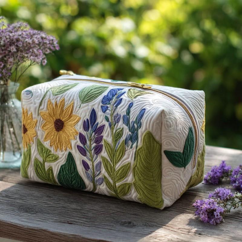 Dragonfly Print Quilted Cosmetic Bag Multi-functional Travel Organizer U-shape Zip Pouch