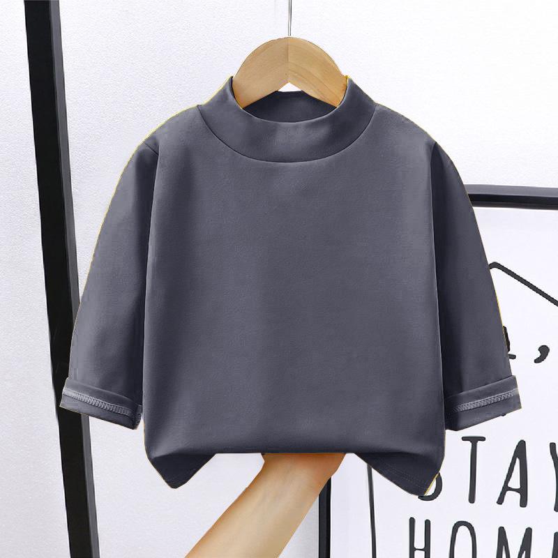 

Дитяча однотонна футболка з високим коміром з двостороннього флісу з довгим рукавом для осені та зими 160 cm