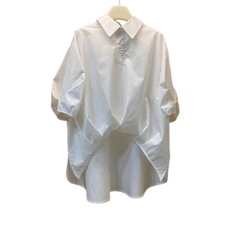 Camisas Blancas de Manga Corta para Mujer Tops Oversized Blusas Chic de Temperamento Irregular Moda Casual Vintage Verano
