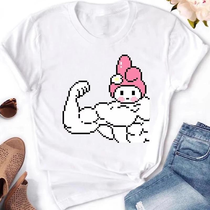 Muscle Sanrioes Womens TShirt Anime HelloKitties Cinnamon Kuromis Fun Model Cartoon Clothing Casual Cotton Couples TShirt