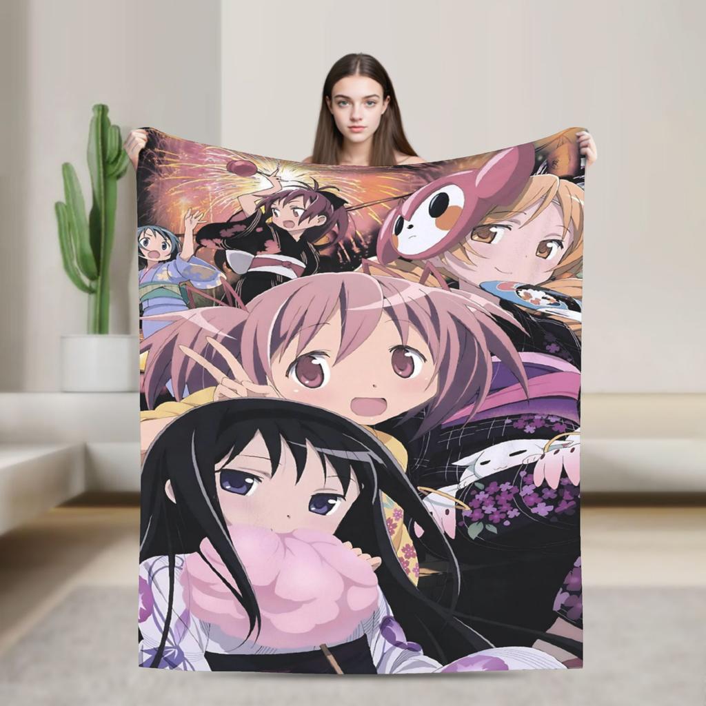 Anime Puella Magi Madoka Magica Flannel Blanket Comic Novelty Throw Blanket for Home 150*125cm Bedspread