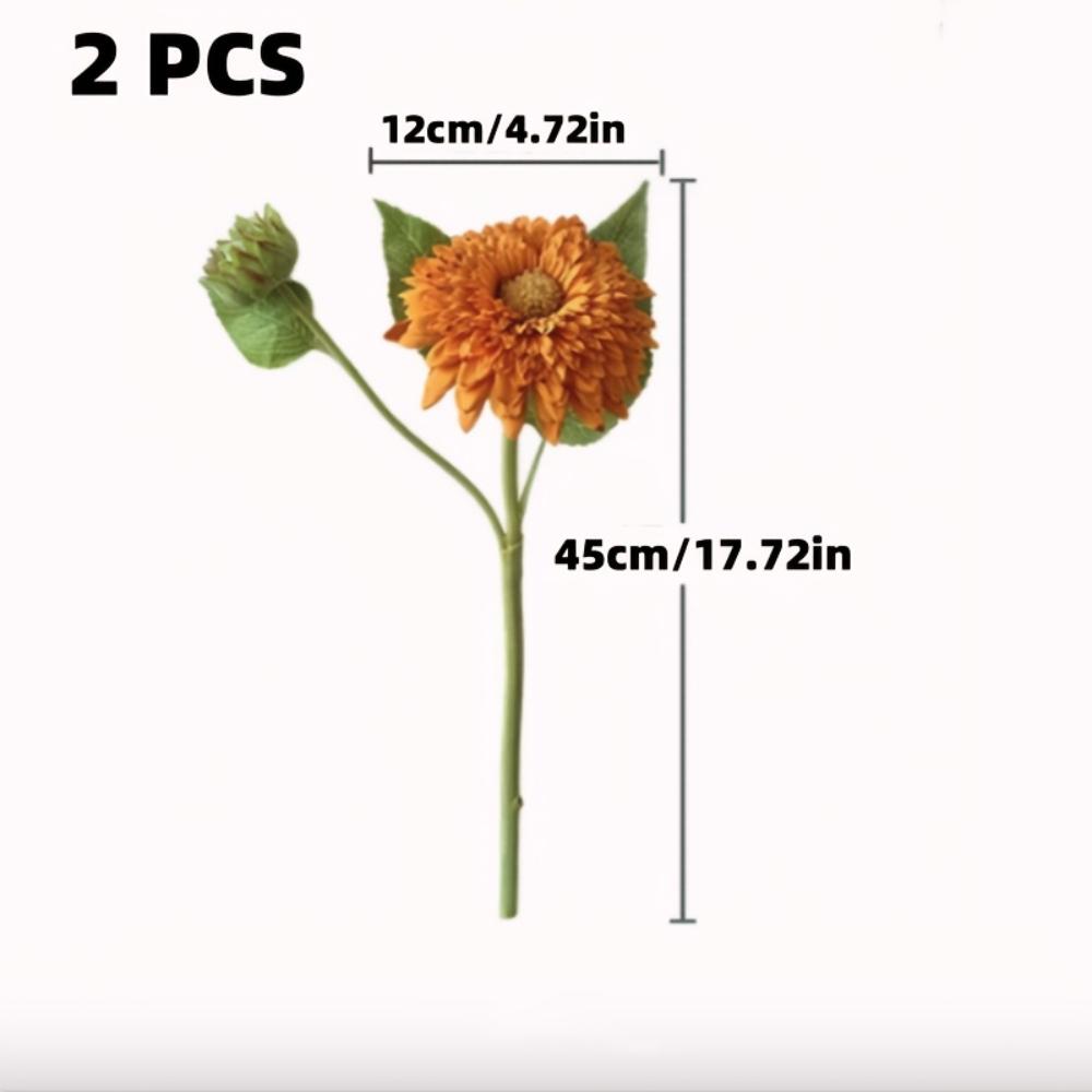 

2pcs vibrant orange teddy sunflowers - lifelike artificial flowers suitable for weddings, parties, and home decor