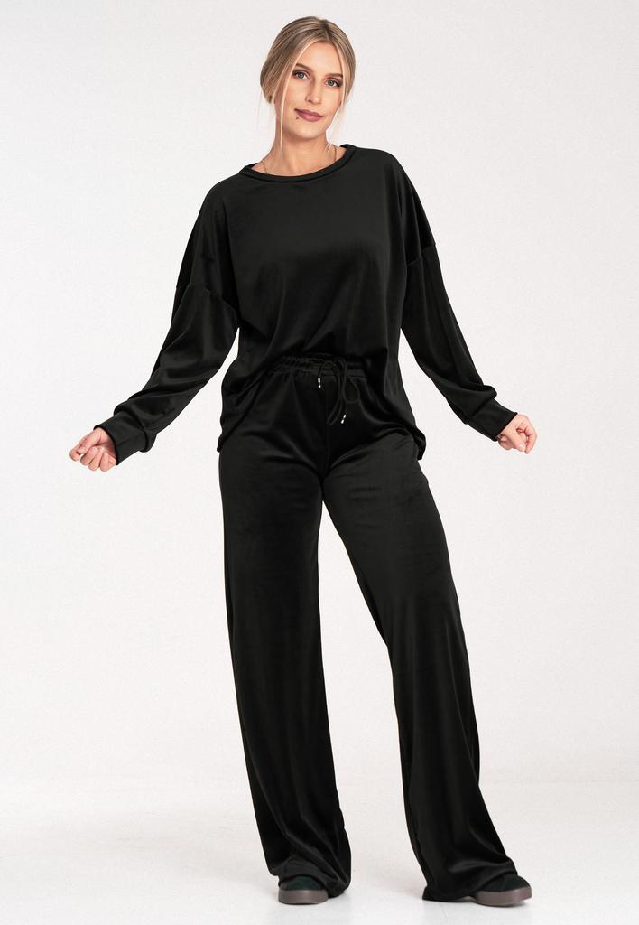 Dres Welurowy Damski - Komplet Welurowy Damski - Czarny Dres M1100 Rozmiar S/M