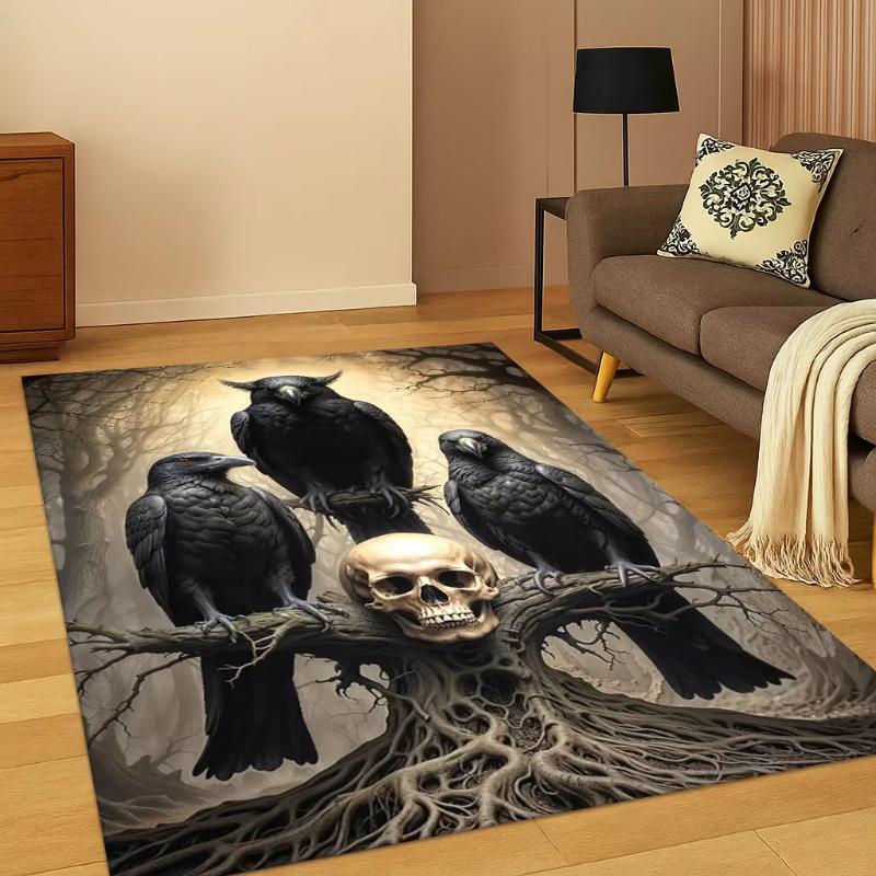 Crow Raven Viking Rug Living Room Sofa Decor Norse Mythology Carpet Bedroom Playroom Mat Non Slip Floor Cover Gothic