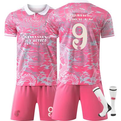 Teens Kids Adults Football Kits Sport Training Jersey Set with Socks 24/25 Real Madrid Dragon-pattern Suit #9 Mbappé