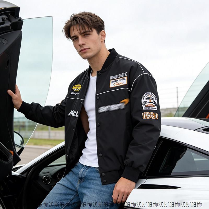 Men Women Vintage Racing Style Windproof Cycling Jacket Lightweight Embroidered Motorcycle Riding Outerwear