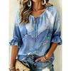 Women's Vintage Burgundy Rose Tie Neck Blouse Ruffle 3/4 Sleeve Relaxed Fit Daily Office Dating Shirt