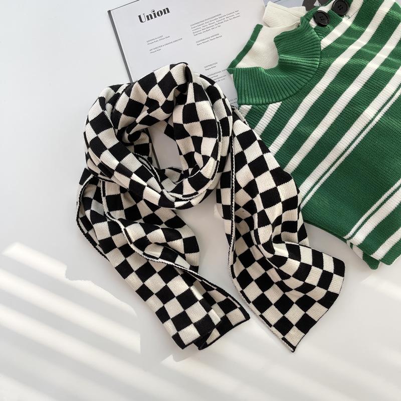 Checkerboard Scarf Women's Autumn and Winter Black and White Plaid Korean Style Literary Versatile Student Warm Scarf Trendy