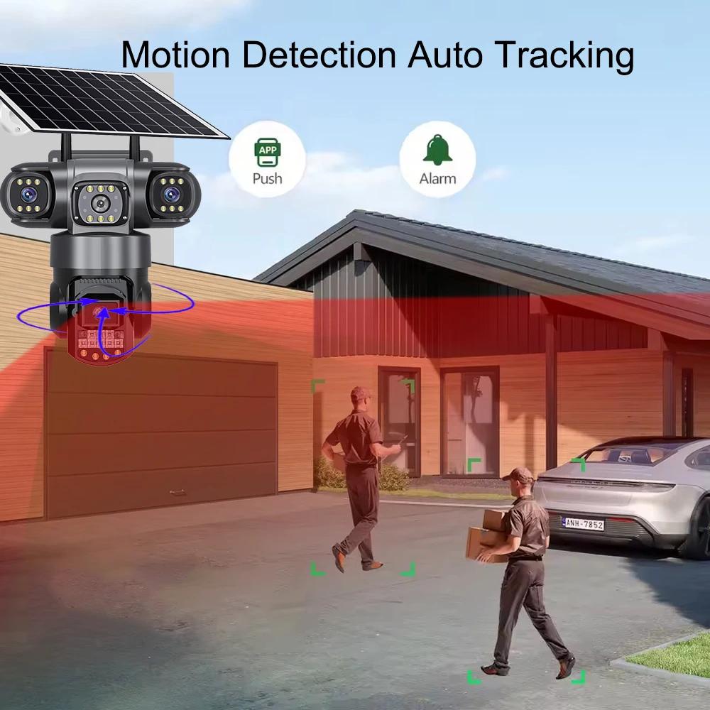 4G True Three-eye Three-lens Monitor with Night Vision and All-day Recording, Low Power Consumption Home AOV Solar Camera