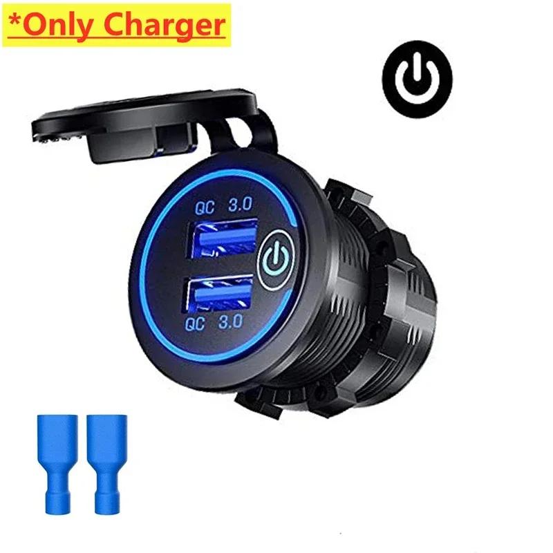 Auto Schnellladeadapter 60W Dual QC 3.0 Dual USB Schnell-Autoladebuchse 12V/24V Wasserdicht mit Schalter Auto Stromausgang