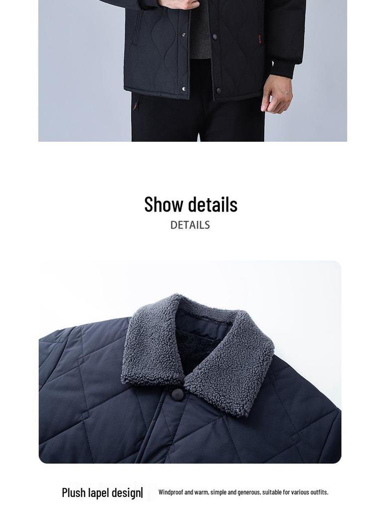 Men's Thickened Velvet Cotton-Padded Winter Jacket for Middle-Aged & Elderly