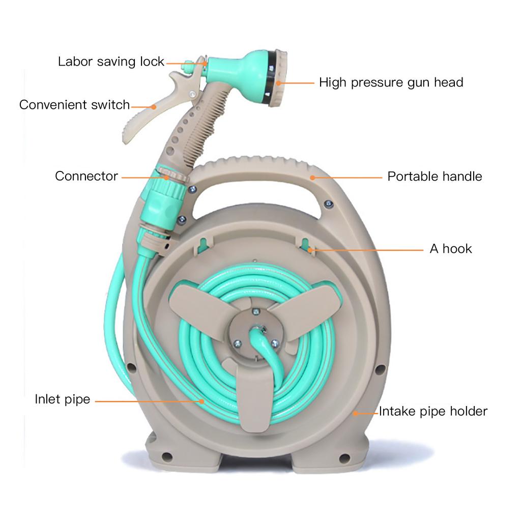 Gartenschlauchaufroller Auslaufsicher Kompakt Tragbar Autowaschschlauchaufroller mit 15m Schlauch zum Gartenbewässern Autowaschen