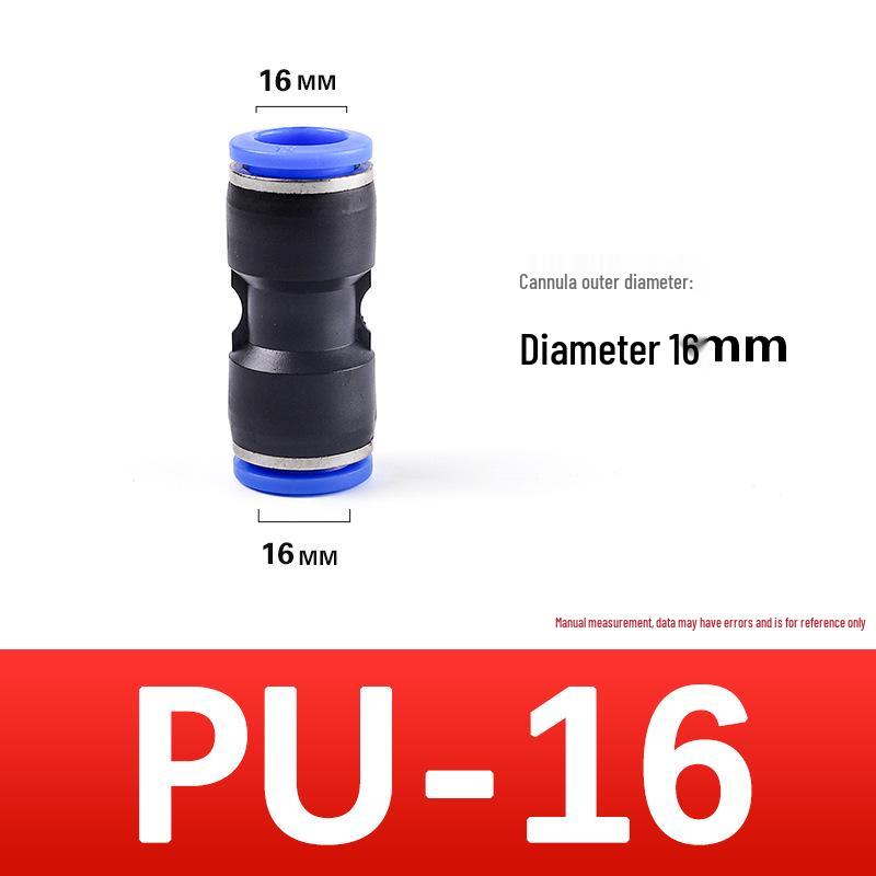 Quick-Connect Pneumatic Air Tube Coupler PU Sizes 4-12, Straight Through, PBT Plastic
