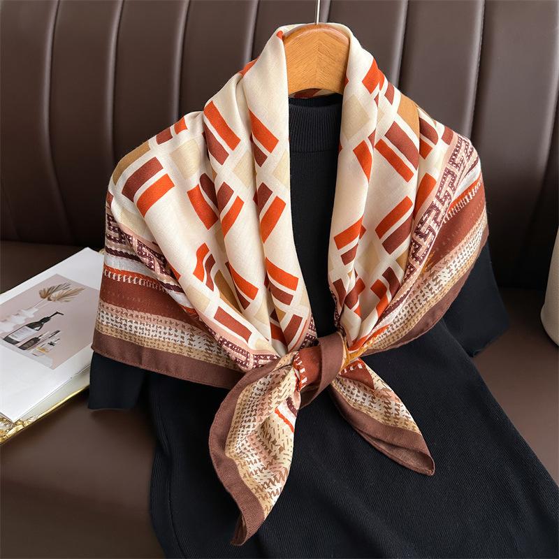 New 91 square scarves simulated silk versatile fashion herringbone shawl scarf sunscreen retro printed headscarf scarf