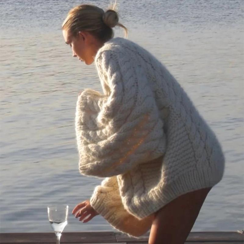 European & American 2024 Women’s Retro Knit Round Neck Solid Color Plus Size Casual Sweater