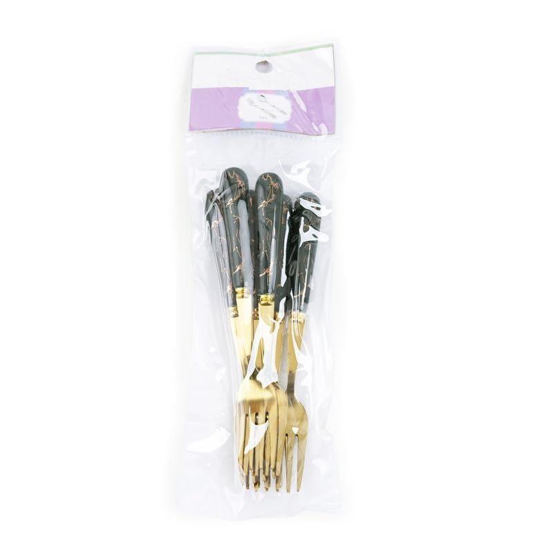 Stainless Steel Golden Small Fork Set for Home Kitchen Cutlery Dinner Table with Green Ceramic Handle Design Salads and Fruit Fork