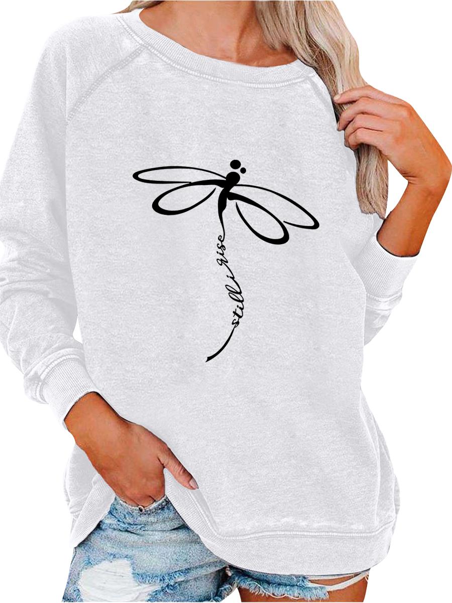 

Women s Pullover Sweatshirt Oversized Sweatshirt Women s Spring/Fall Fashion Dragonfly Print Top S белый