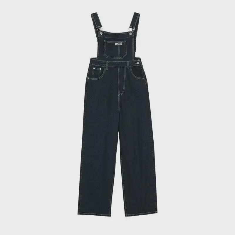Salopette di jeans da donna a vita alta ampia dritta primavera e autunno 2024