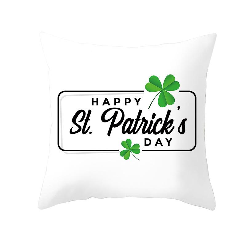 Home St. Patrick's Day Green Peach Velvet Cushion Cover National Day Four-Leaf Clover Cushion Cover