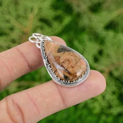 Venda de Dia de Ação de Graças Pingente de Moldura em Prata de Lei com Pedra Riolito Pera Joia