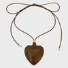 Retro Hong Kong Style Heart Necklace: Fashionable and Versatile Leather Rope Sweater Chain for Women
