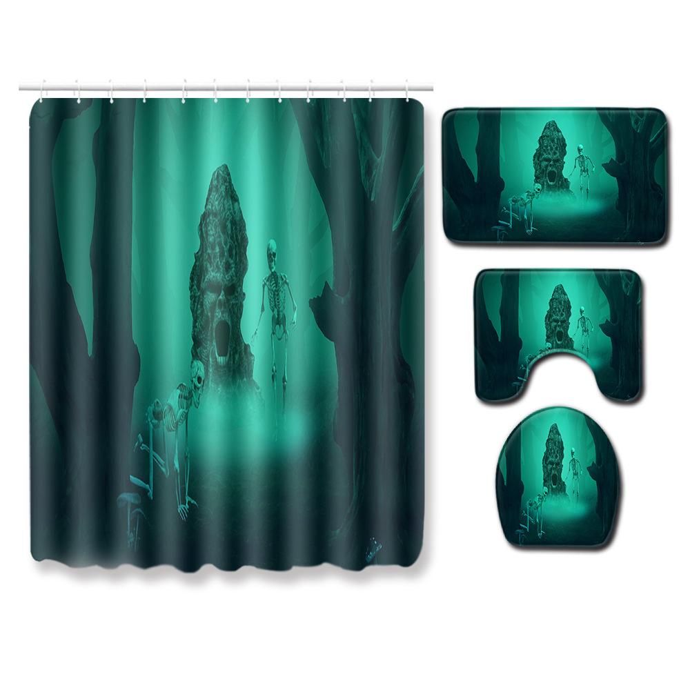 Thriller Skull Bathroom Shower Curtain Floor Mat Toilet Cover Foot Mat Four-Piece Set