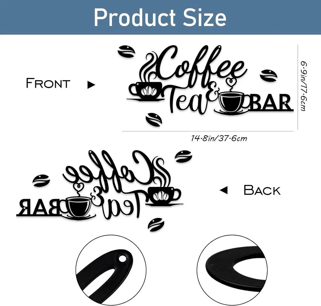 Metallschild „Coffee Bar“: Bohnendesign für stilvolle Wohndekoration. Charmantes Wanddekor aus Metall: Kaffee- und Teebar-Kunst für Zuhause und das Büro.