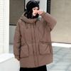 Hooded Large Pocket Thickened Medium and Long Down Jacket Women's Fashion Versatile White Duck Down Large Size Coat Winter Thickened