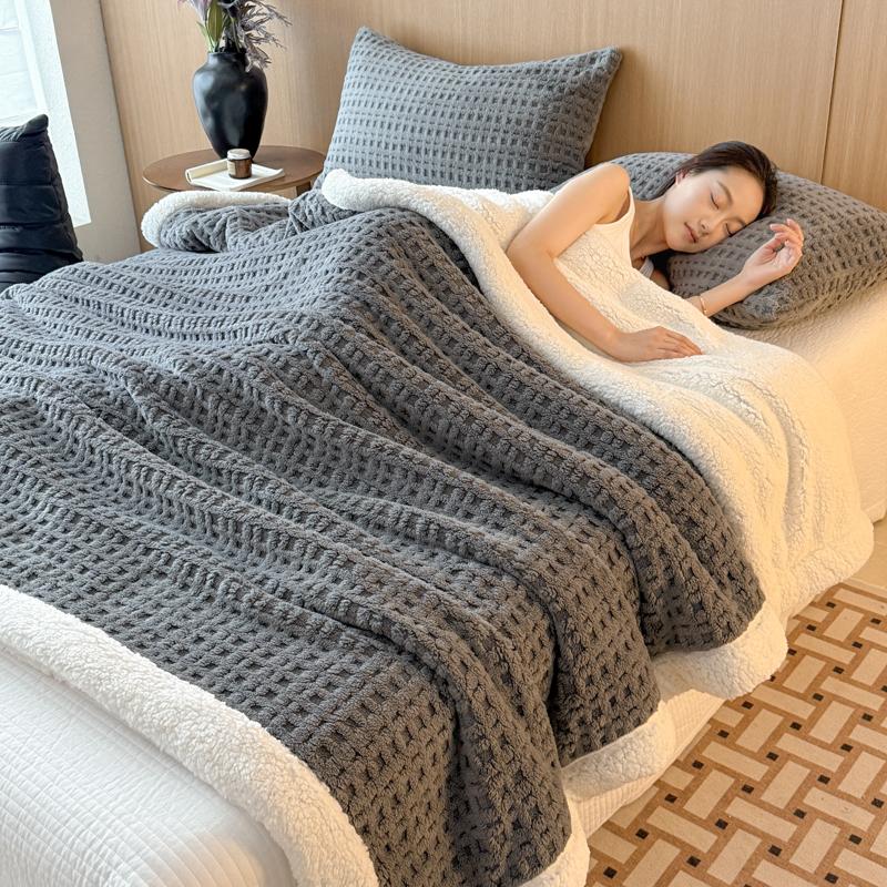 WOSTAR Warm Soft Waffle Jacquard Blankets For Beds Winter Fluffy Coral Fleece Thermal Thick Bed Sheet 150X200 Extra Large Size