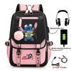 Σακίδιο Stitch για Φοιτητές Χαριτωμένη Τσάντα Laptop με Κινούμενα Σχέδια και Θύρα USB Μοντέρνο Στυλ