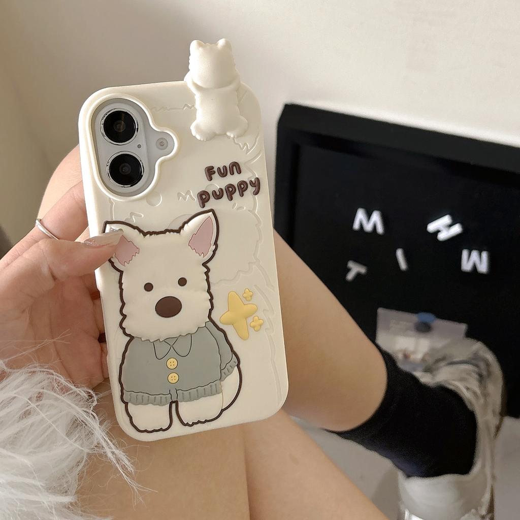 For iPhone 16 Silicone Case Cute Highland Terrier Design Shockproof Phone Back Cover