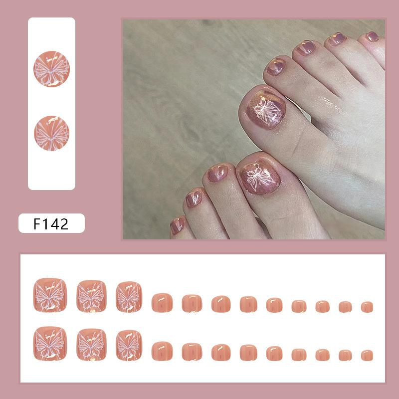 2025 new toenail wearable nail removable Aurora butterfly foot nail piece nail patch 24 pieces