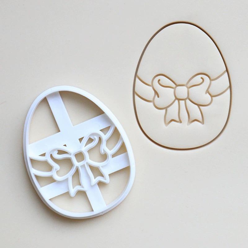 Easter Cookie Cutters Set, 9 Pieces 3D Plastic Easter Eggs Stamp Molds Linzer Cookie Cutters for Easter Party Supplies Decorations