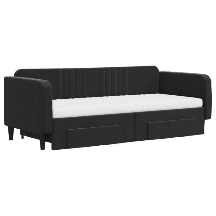 VidaXL Daybed with Trundle and Drawers Black 90x200 Cm Velvet 3197139