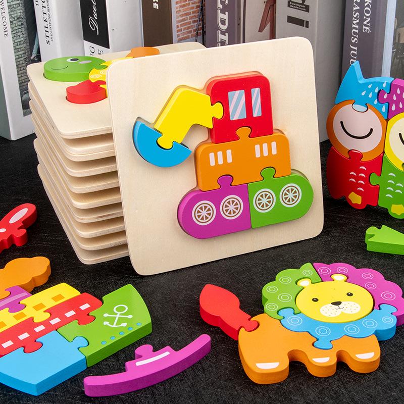 Wooden 3D Three-Dimensional Puzzle Children'S Educational Toys Infant Montessori Early Education Intellectual Development Puzzle Board