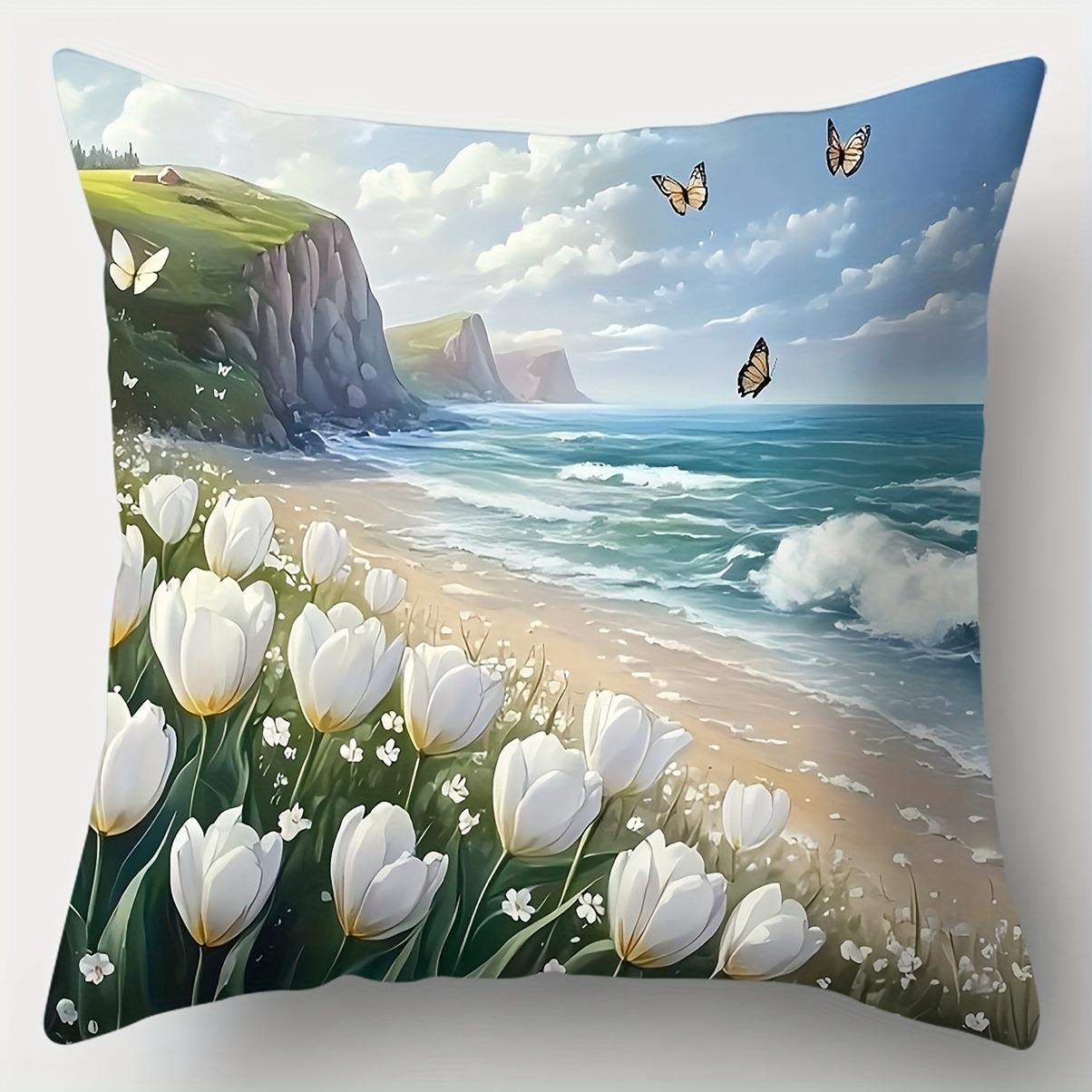 

Ocean & Floral Fantasy PillowcasesLiving room sofa cushion cover, soft and comfortable, bedroom room decoration 16x16in 40x40cm